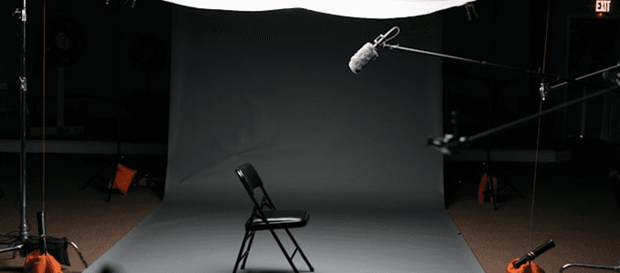 Empty studio set with lighting and boom mic